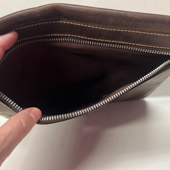 Distressed Fossil Leather Zipper Pouch Purse Wallet 54 Factory Machines 51248 - Picture 10 of 11